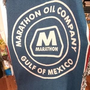RARE Vintage Marathon Petroleum Oil Company Woven Cotton Tapestry Throw Blanket